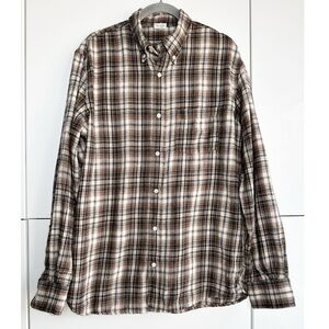 Brandy Melville 90’s Flannel John Galt One Size Brown Cream Grunge Goth Grandpa